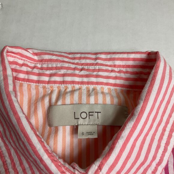LOFT Colorblock Stripe Button Shirt Peach Long Sleeve Preppy Relaxed Fit Top S - Picture 5 of 11